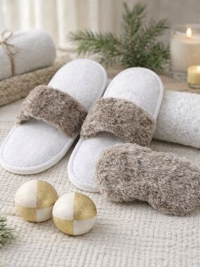 Bed & Bath Collection Spa Gift Set in Box Slippers, Mask, Soap NWT